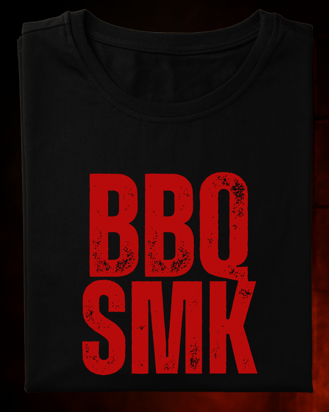 Camiseta BBQ SMK - Red Smokey Masculina Preta Algodão 100% Estampa Churrasco Tamanhos P ao 4G