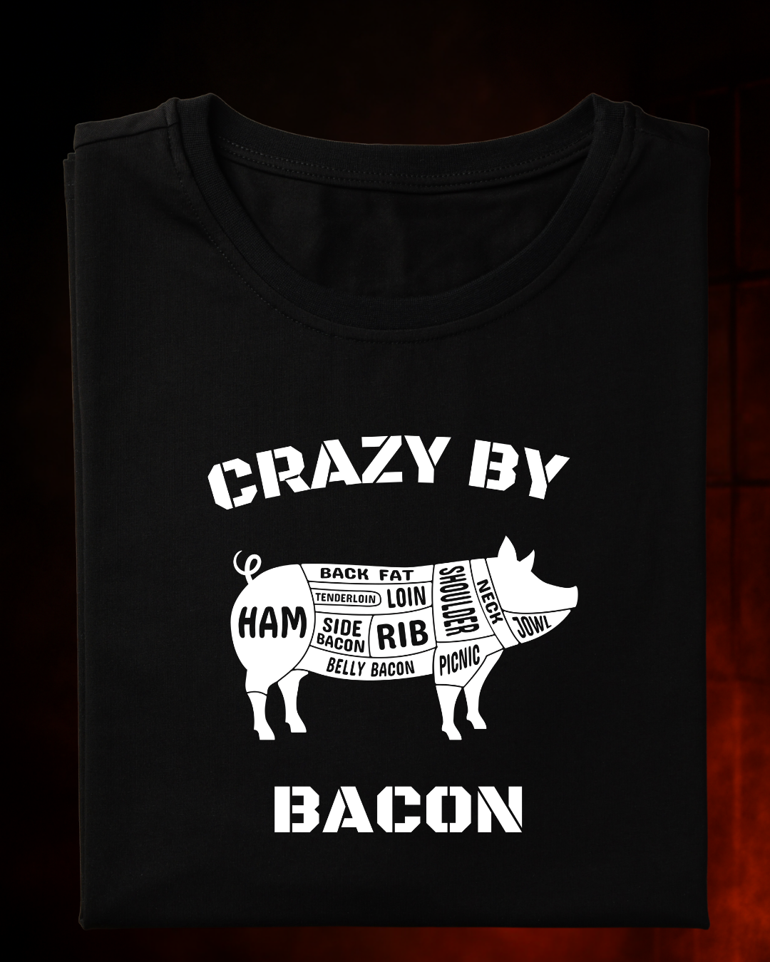 Camiseta CRAZY BY BACON Masculina Preta Algodão 100% Estampa Churrasco