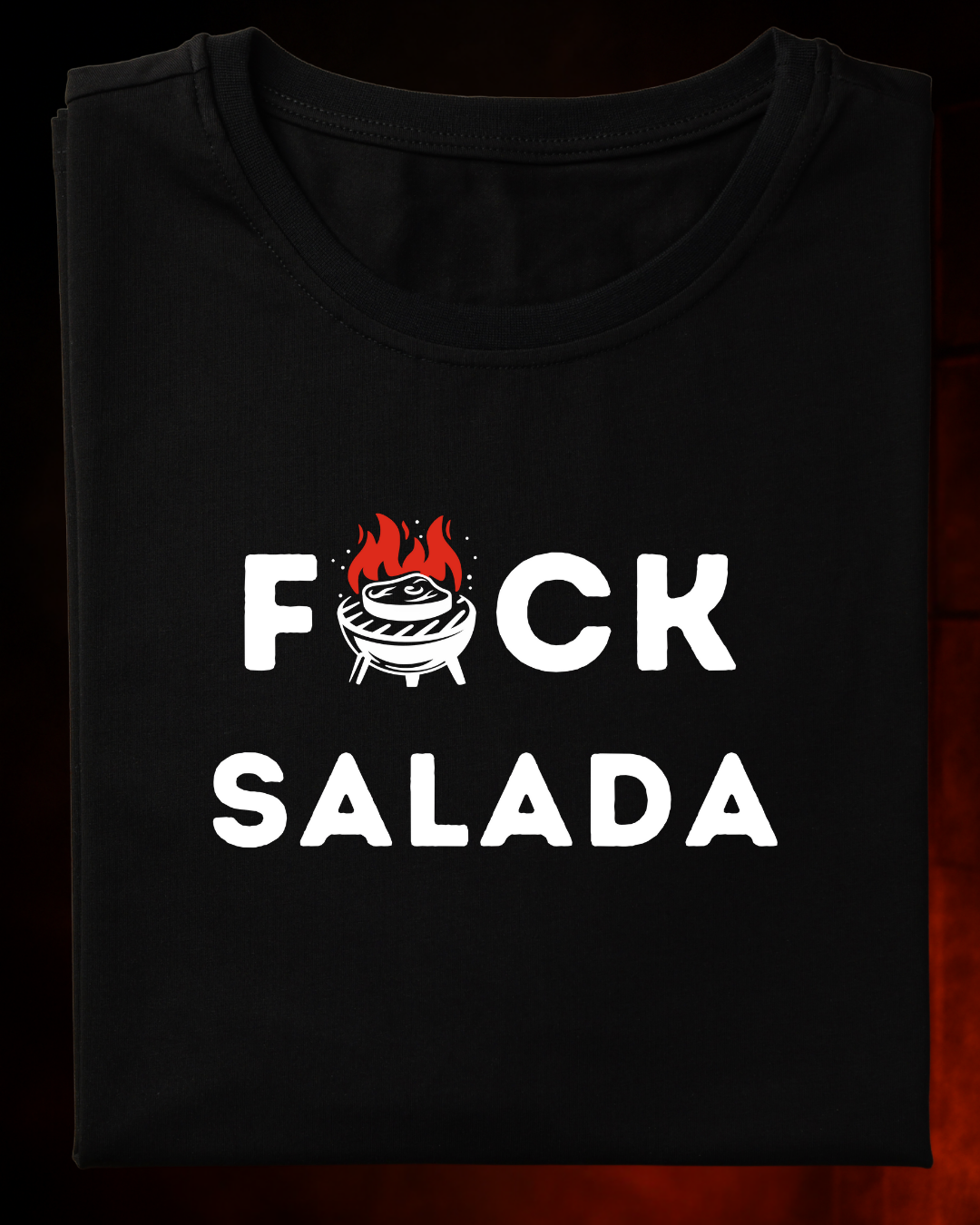 Camiseta F*CK Salada Smokey Masculina Preta Algodão 100% Estampa Churrasco Tamanhos P ao 4G
