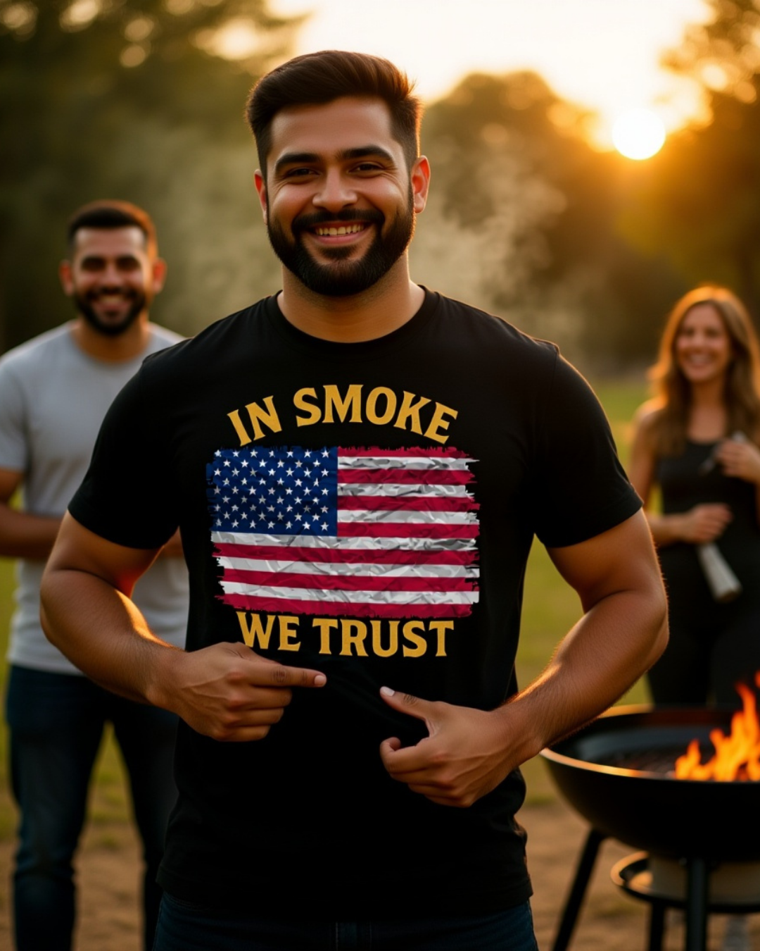 Camiseta In Smoke We Trust churrasco preta masculina - Smokey Wear