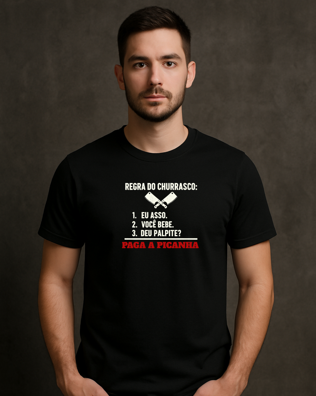 Camiseta Regra do Churrasco Preta humor BBQ masculina - Smokey Wear