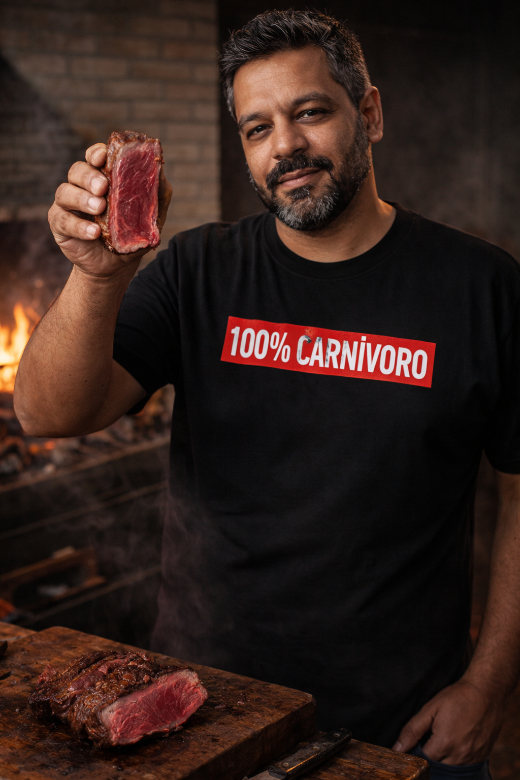 Camiseta 100% Carnívoro Absoluto churrasco preta masculina - Smokey Wear