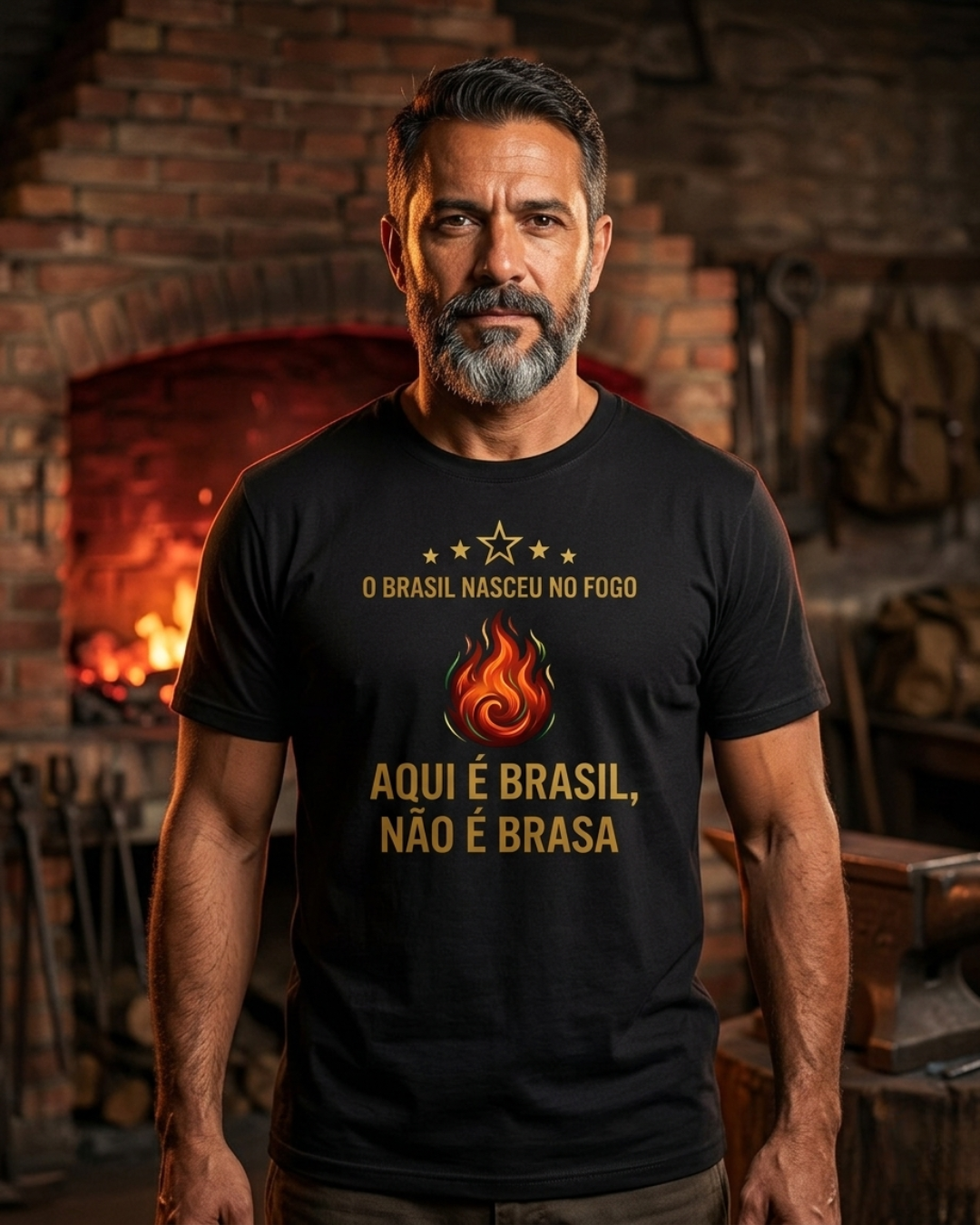 Camiseta “AQUI É BRASIL, NÃO É BRASA” | Amarela, Preta e Branca | 100% Algodão | PP ao 4G