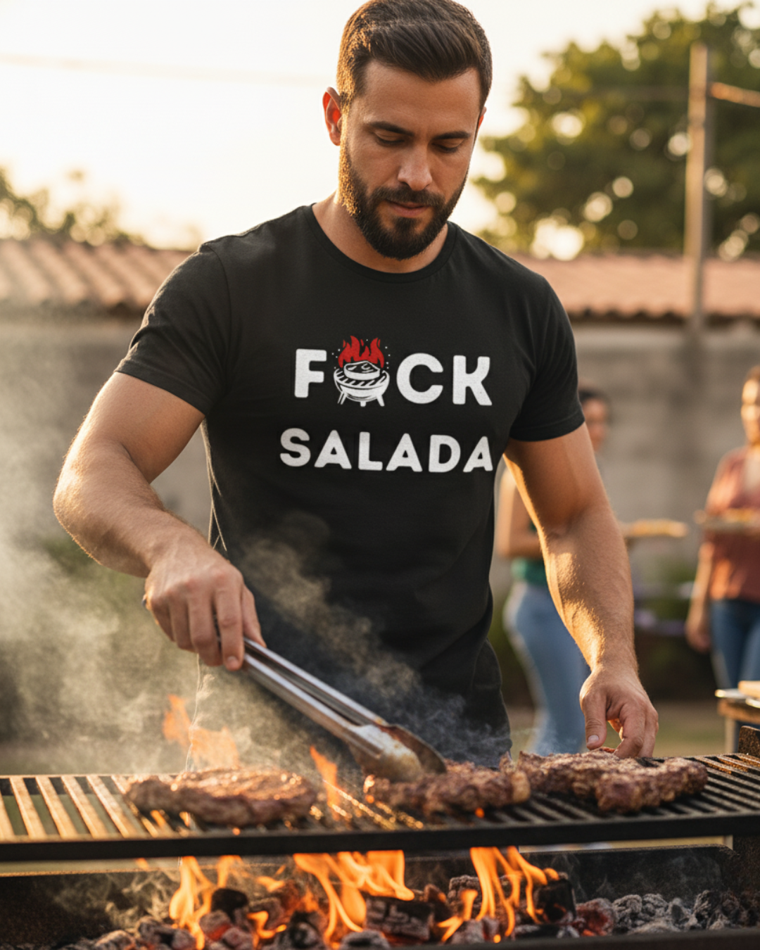 Camiseta F*ck Salada anti-vegano churrasco preta masculina - Smokey Wear