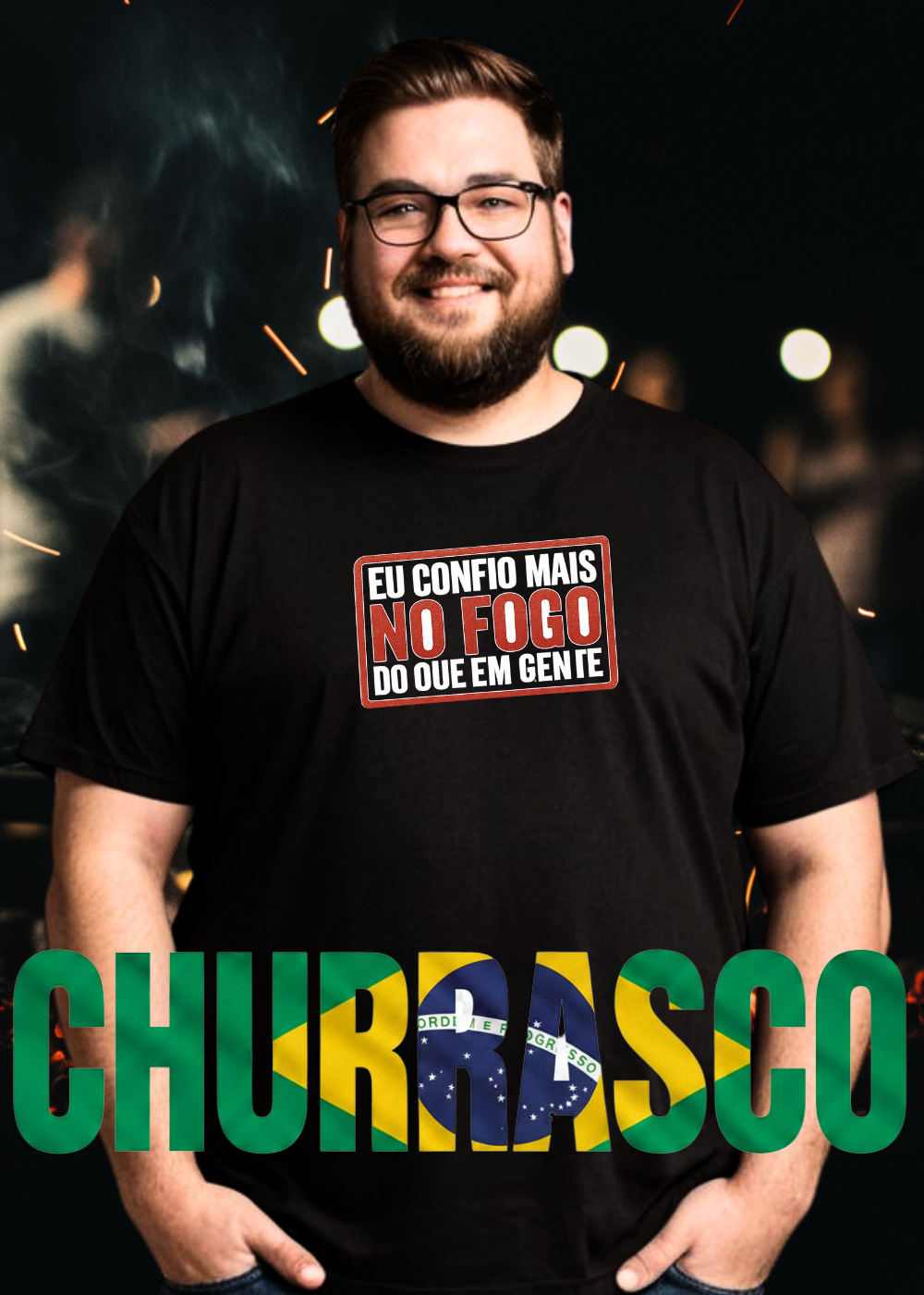 Camiseta Fé no Fogo Preta churrasco masculina feminina - Smokey Wear