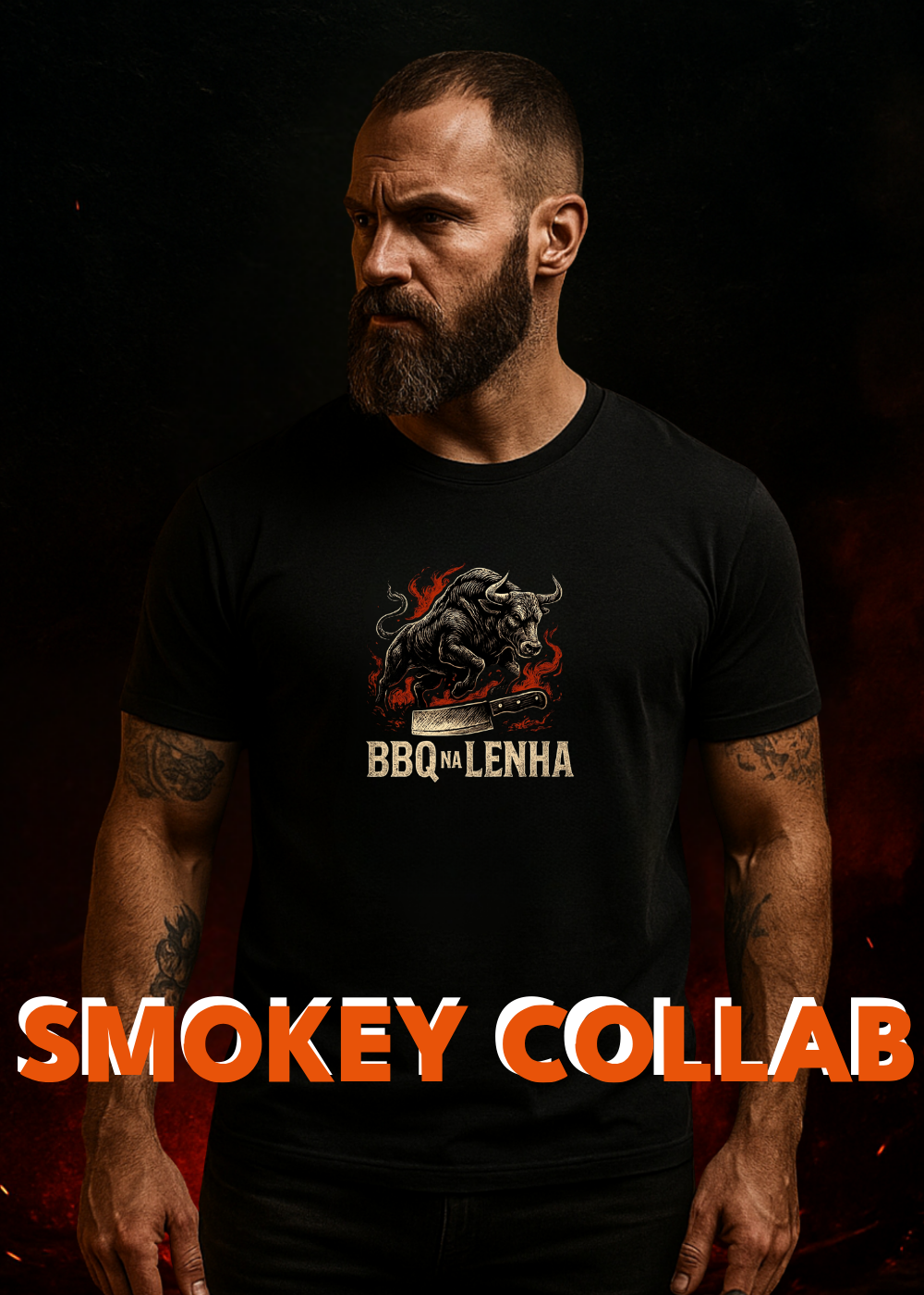 Camiseta BBQ na Lenha Preta collab Danilo Cardoso masculina - Smokey Wear