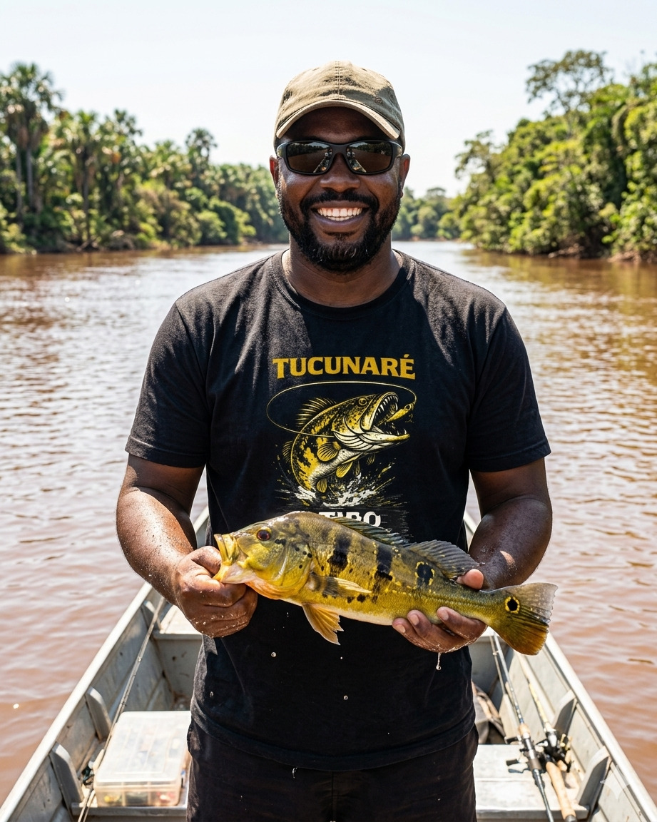 Camiseta Tucunaré é Tiro na Água pesca preta masculina - Smokey Wear