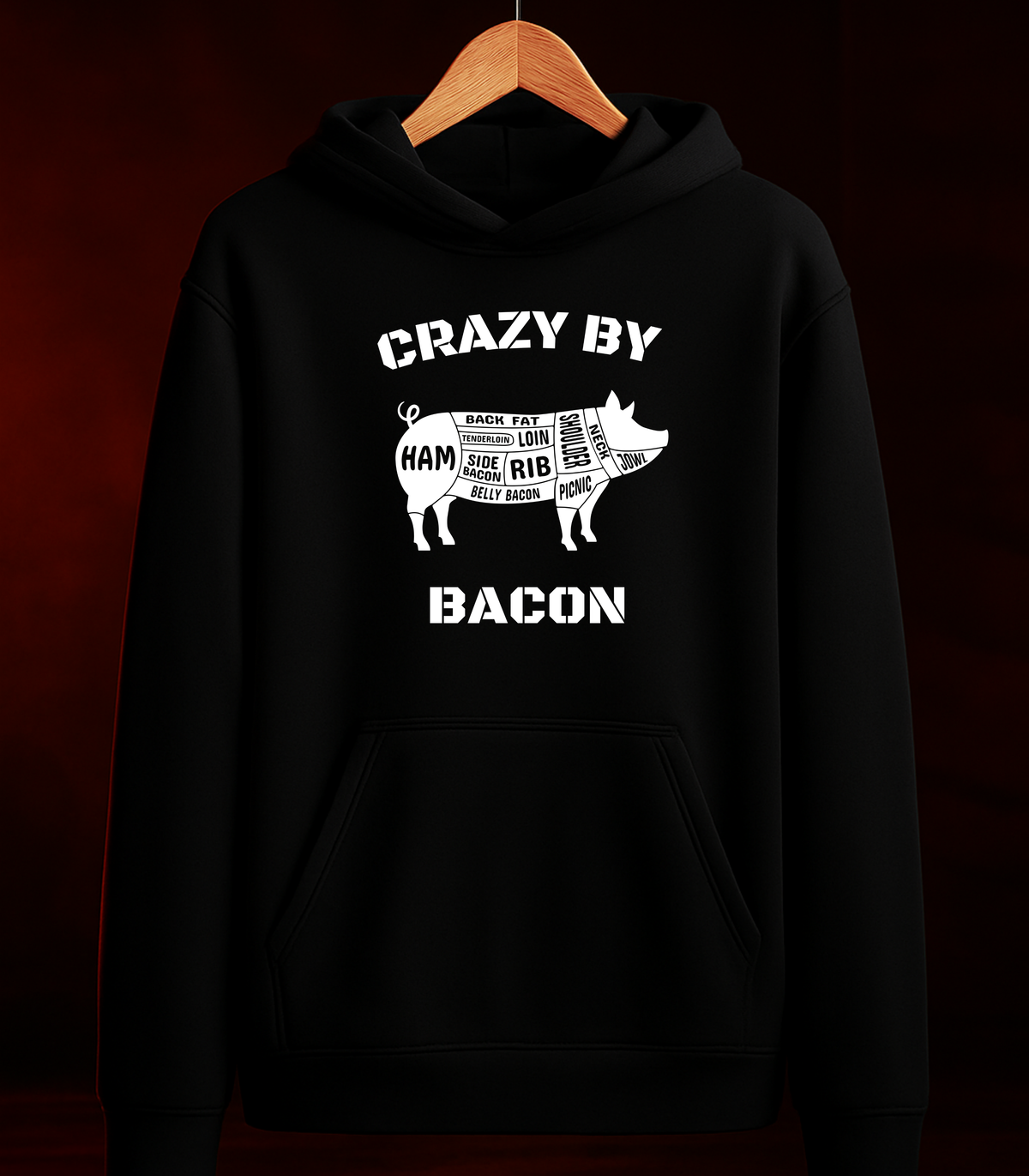 🔥 MOLETOM "CRAZY BY BACON" — Preto ou Azul Marinho | 100% Algodão | Tamanhos PP ao 3G 🔥