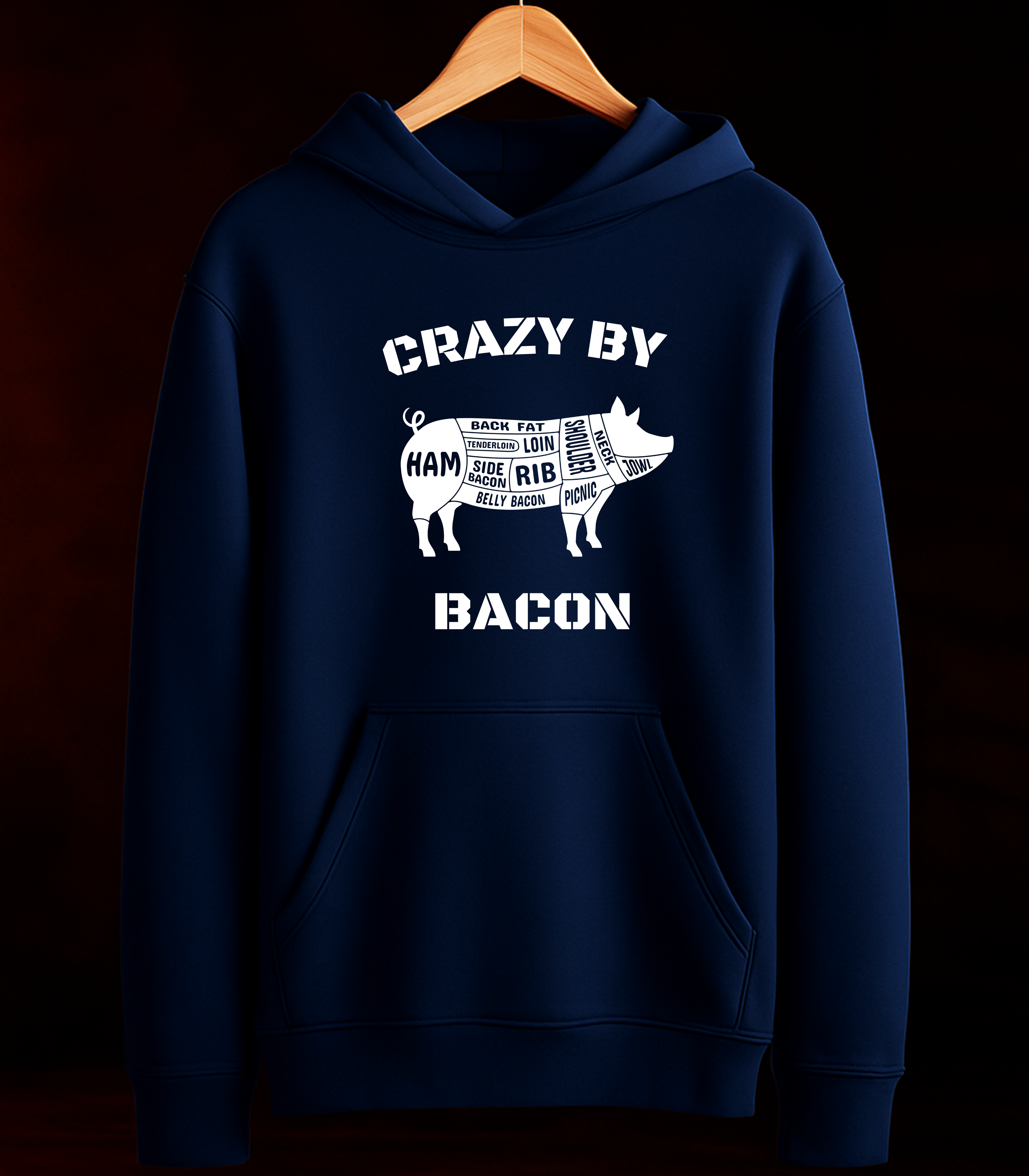 🔥 MOLETOM "CRAZY BY BACON" — Preto ou Azul Marinho | 100% Algodão | Tamanhos PP ao 3G 🔥
