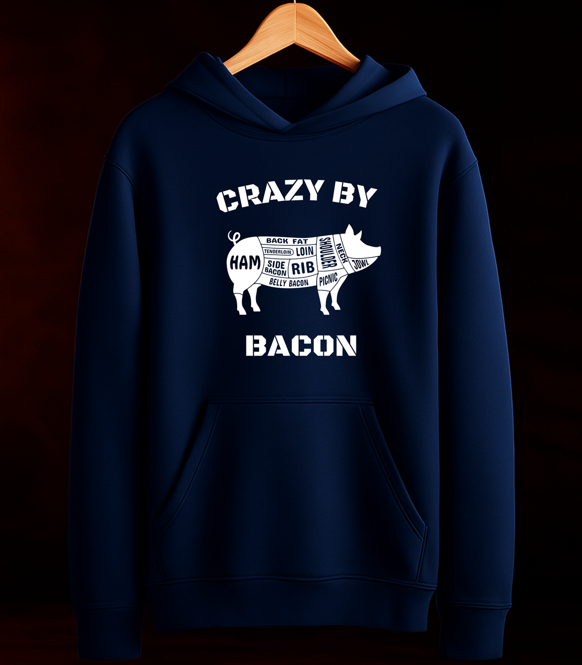 🔥 MOLETOM "CRAZY BY BACON" — Preto ou Azul Marinho | 100% Algodão | Tamanhos PP ao 3G 🔥
