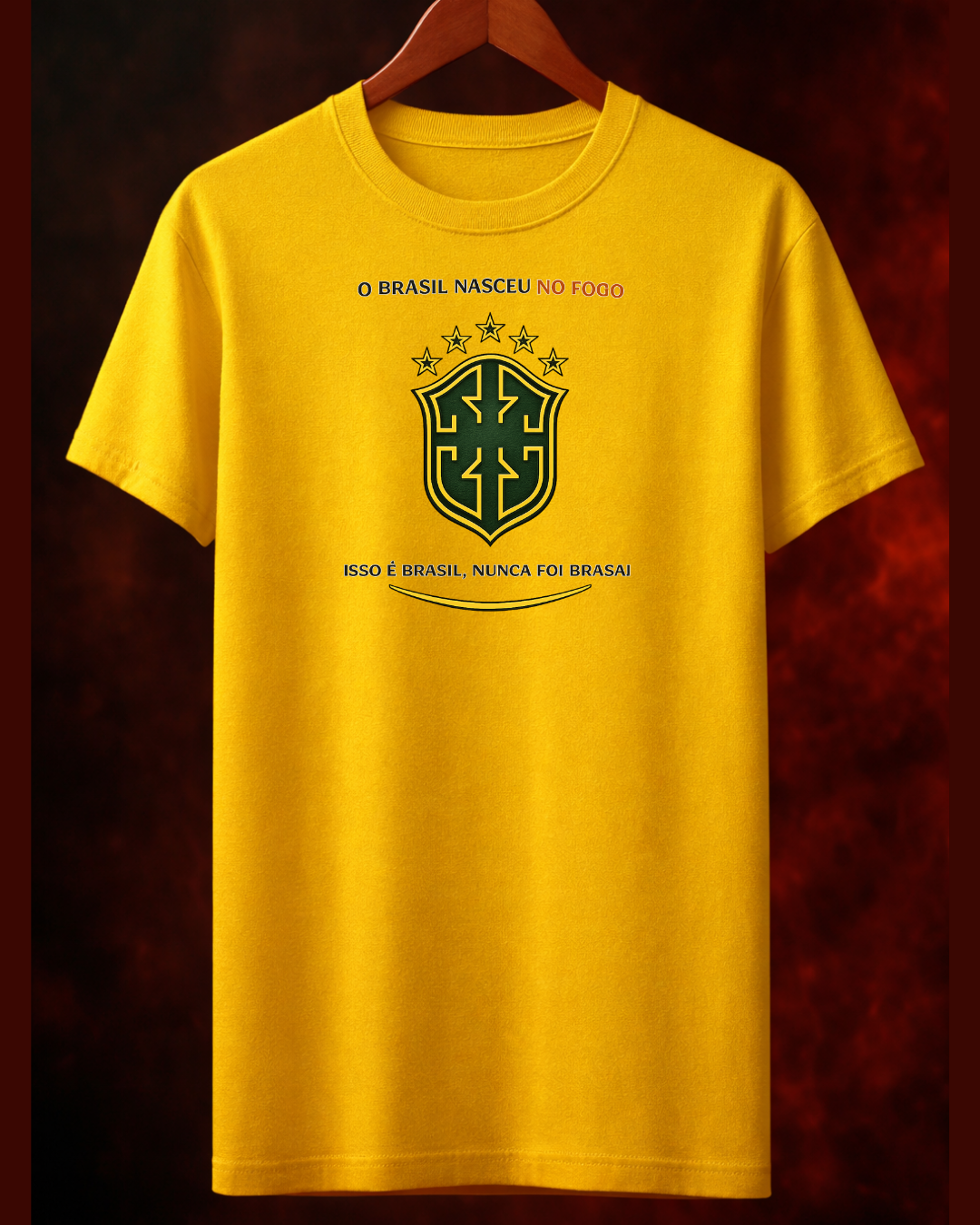 Camiseta “BRASIL NUNCA FOI BRASA2” | Amarela ou Branca | 100% Algodão | PP ao 4G