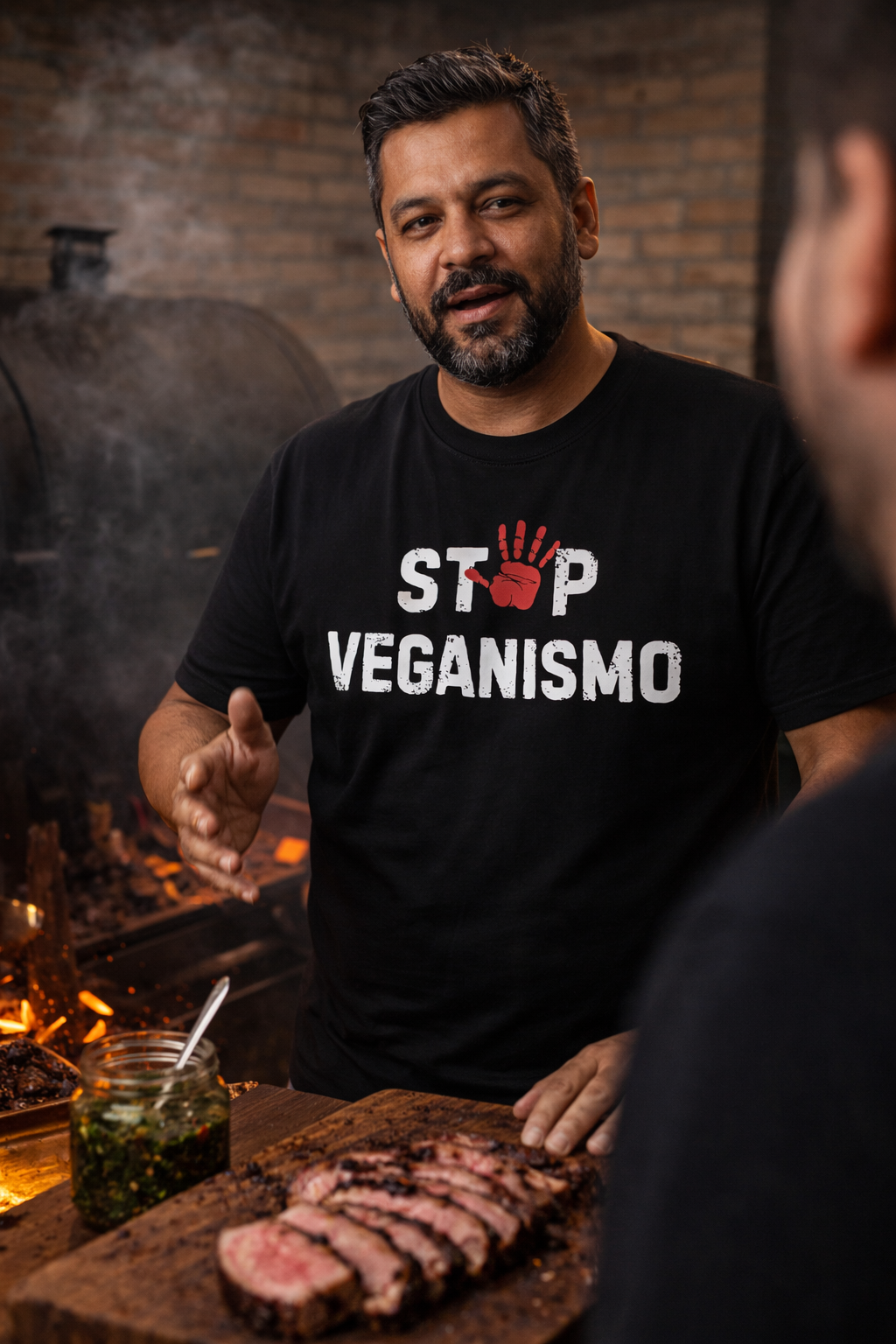 Camiseta Stop Veganismo anti-vegano churrasco preta - Smokey Wear