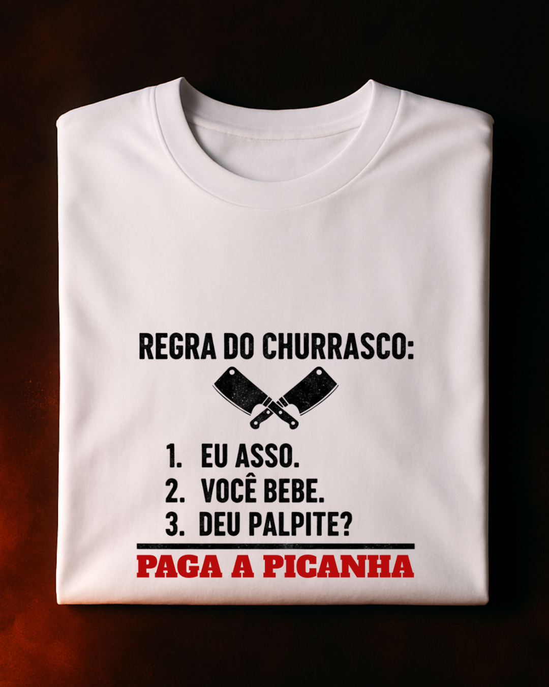 Camiseta Regra do Churrasco Branca vista frontal - Smokey Wear