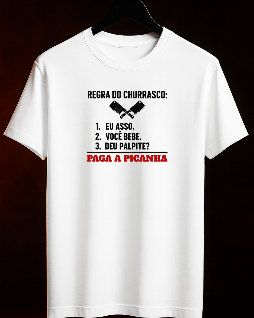 Camiseta Regra do Churrasco Branca detalhe estampa - Smokey Wear