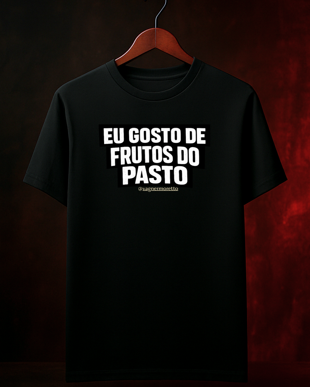 Camiseta “EU GOSTO DE FRUTOS DO PASTO” | Preta | 100% Algodão | P ao 4G