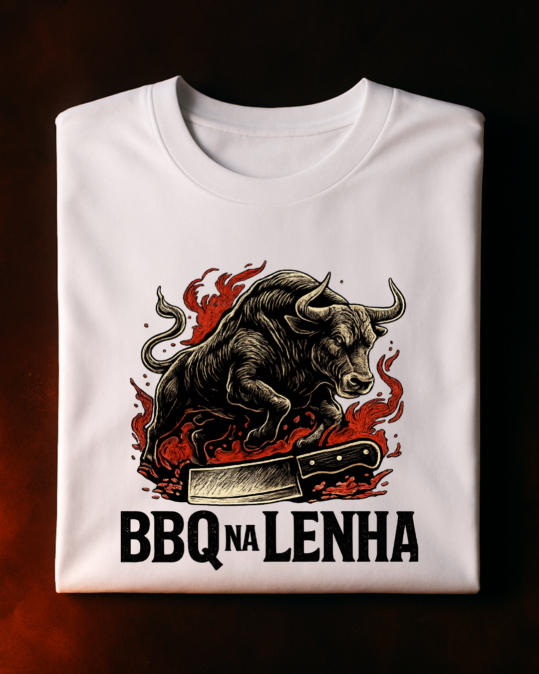 Camiseta BBQ na Lenha Branca detalhe estampa - Smokey Wear