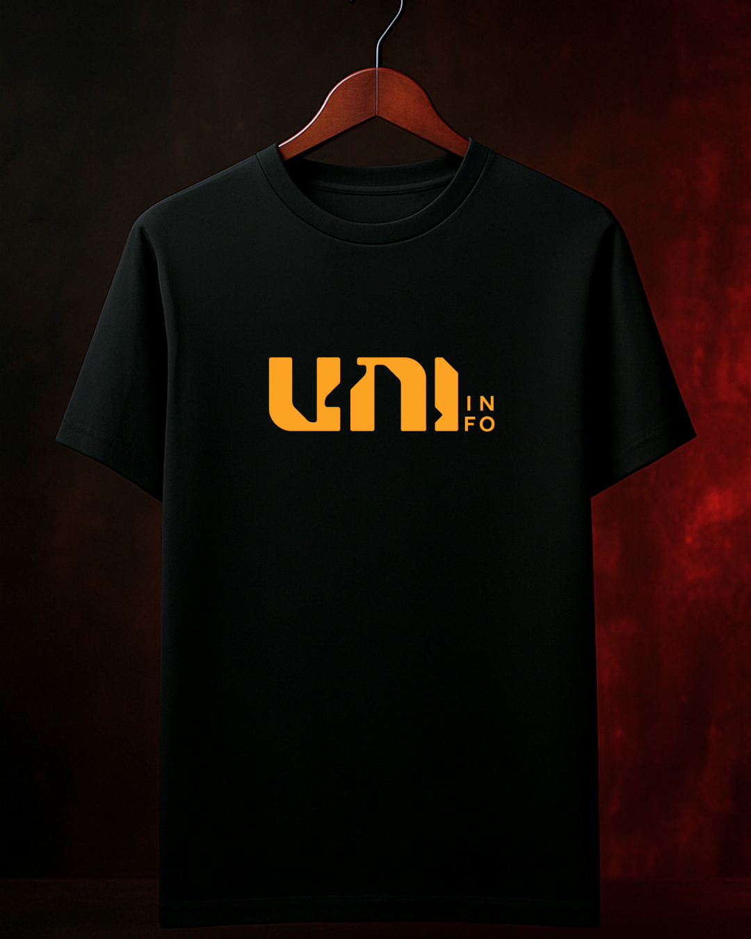 Camiseta “UNI INFO — Logo Laranja” | Preta e Branca | Masculina e Feminina | 100% Algodão | PP ao 4G