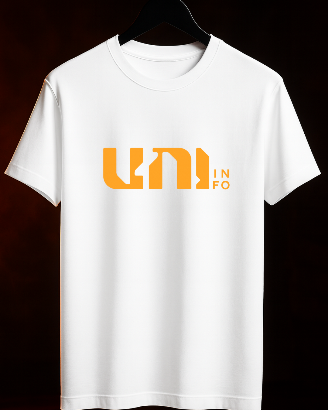 Camiseta “UNI INFO — Logo Laranja” | Preta e Branca | Masculina e Feminina | 100% Algodão | PP ao 4G