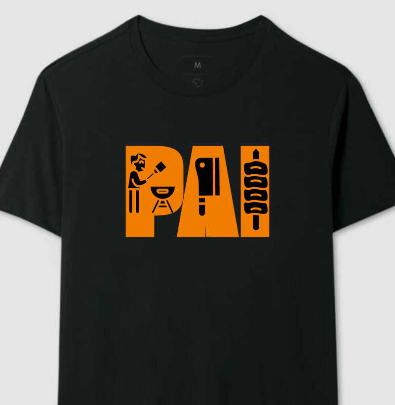 Camiseta  Pai da Brasa Masculina Preta Algodão 100% Estampa Churrasco Tamanhos P ao 4G