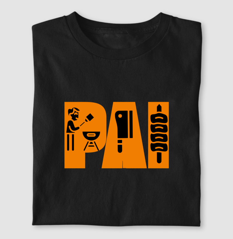 Camiseta  Pai da Brasa Masculina Preta Algodão 100% Estampa Churrasco Tamanhos P ao 4G