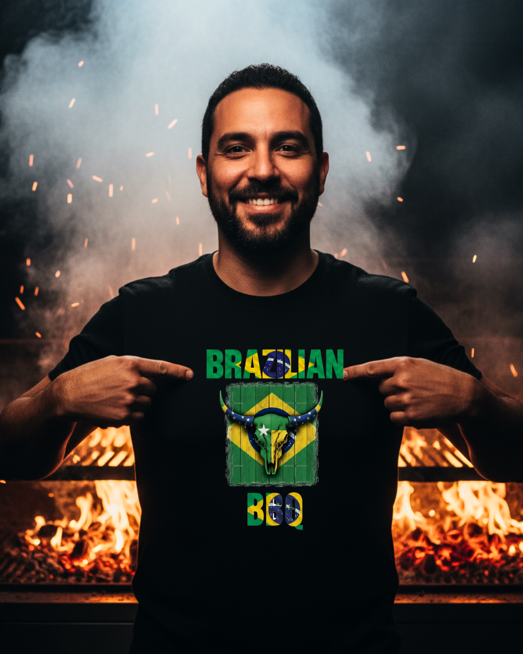 Camiseta Brazilian BBQ Raiz orgulho nacional preta masculina - Smokey Wear