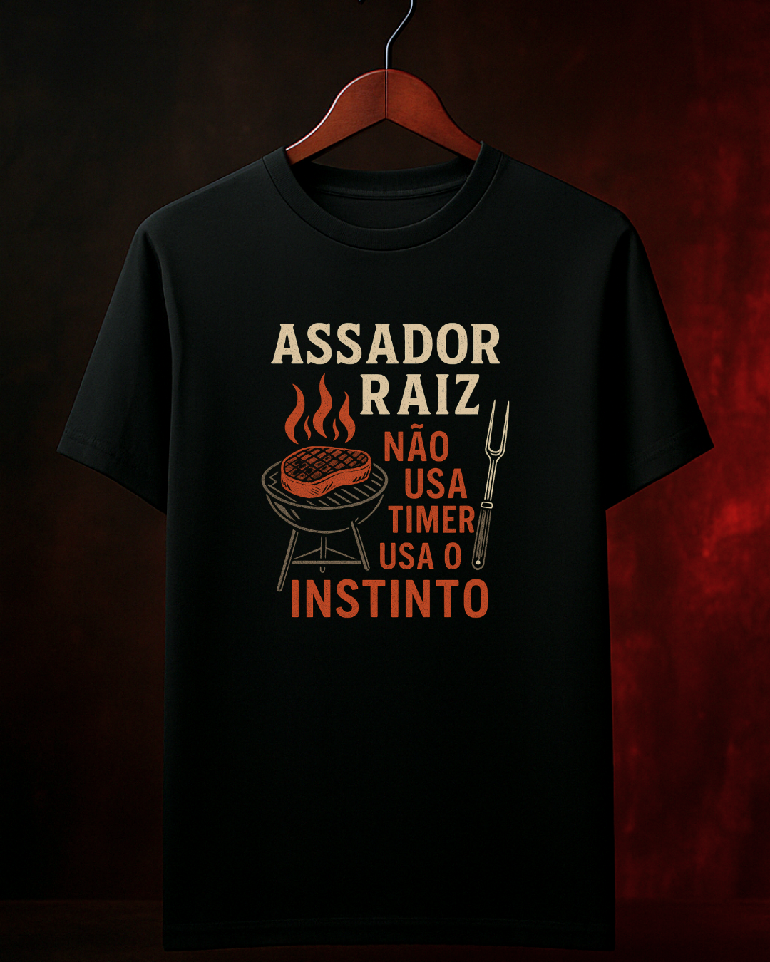 Camiseta ASSADOR RAIZ Masculina Preta Algodão 100% Estampa Churrasco Tam, P ao 4G
