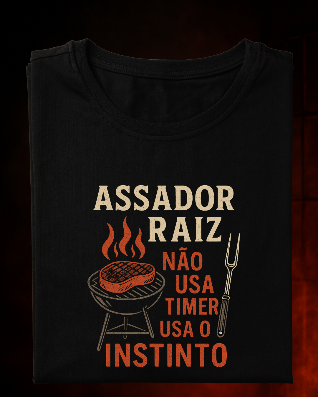 Camiseta ASSADOR RAIZ Masculina Preta Algodão 100% Estampa Churrasco Tam, P ao 4G