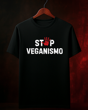 Camiseta Stop Veganismo Smokey Masculina Preta Algodão 100% Estampa Churrasco Tamanhos P ao 4G
