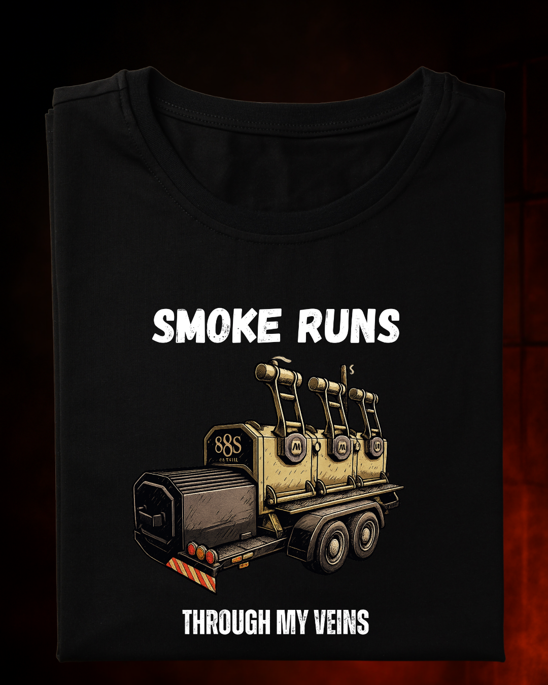 Camiseta SMOKE MY VEINS Masculina Preta Algodão 100% Estampa Churrasco. Tamanhos do P ao 4G