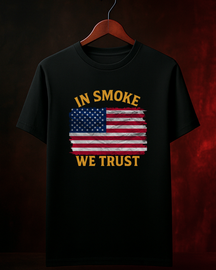 Camiseta IN SMOKE WE TRUST Masculina Preta/Branca Algodão 100% Estampa Churrasco