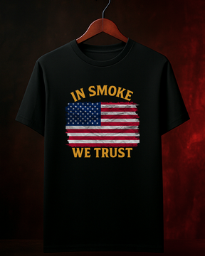 Camiseta IN SMOKE WE TRUST Masculina Preta/Branca Algodão 100% Estampa Churrasco