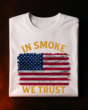 Camiseta IN SMOKE WE TRUST Masculina Preta/Branca Algodão 100% Estampa Churrasco