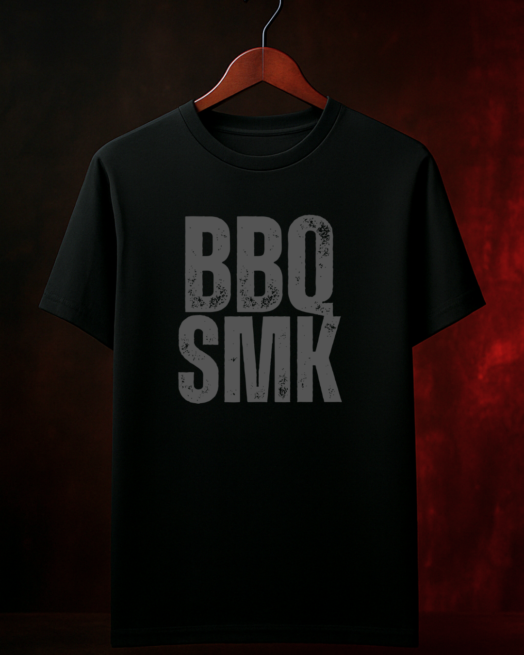 Camiseta BBQ SMK Gray vista frontal branca - Smokey Wear