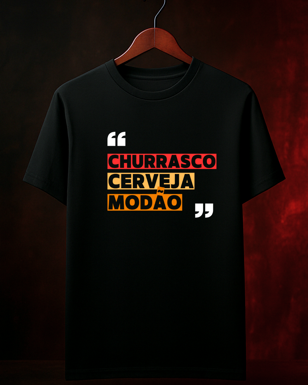 Camiseta Modão & Brasa Masculina Preta Algodão 100% Estampa Churrasco Tamanhos P ao 4G
