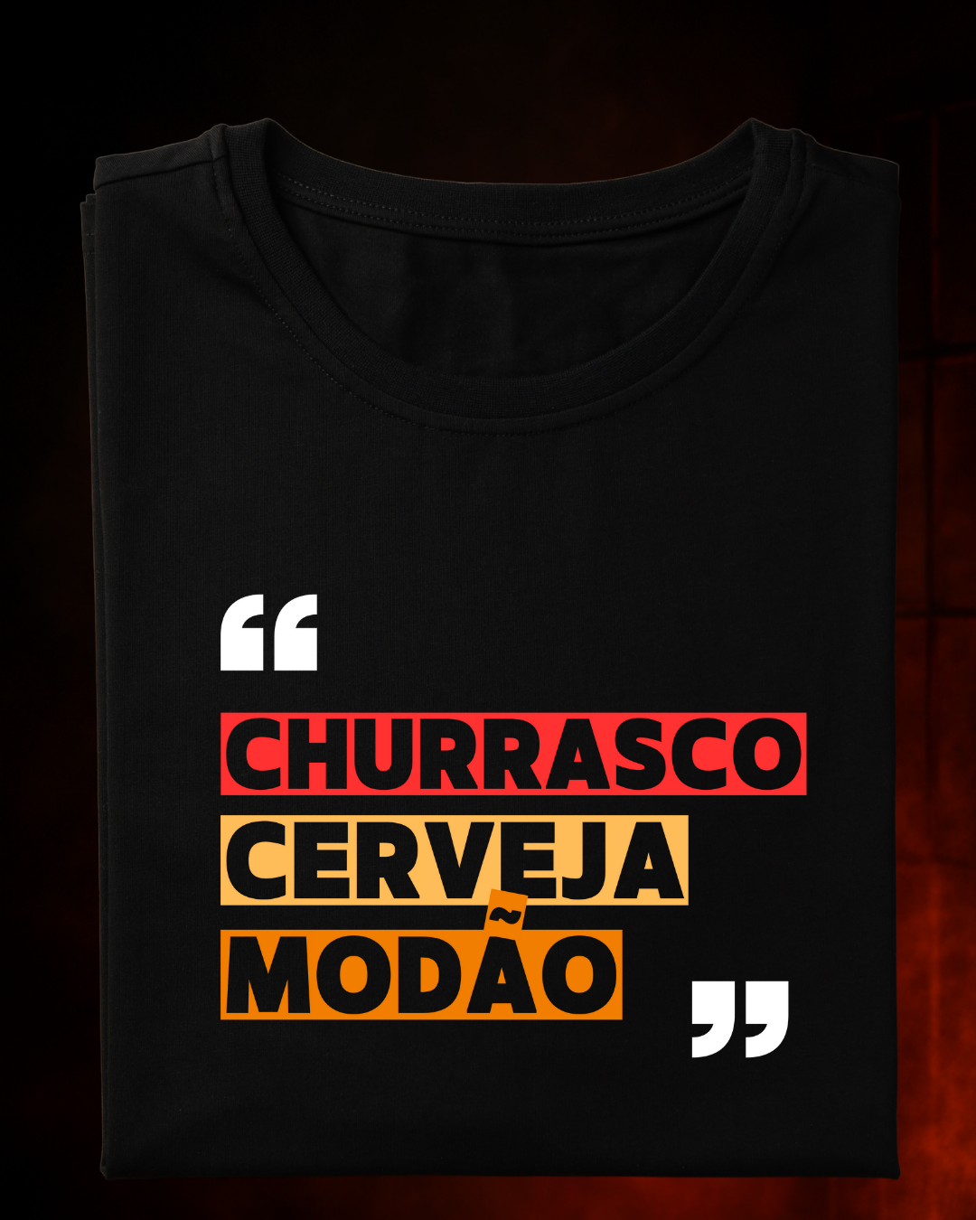 Camiseta Modão & Brasa Masculina Preta Algodão 100% Estampa Churrasco Tamanhos P ao 4G