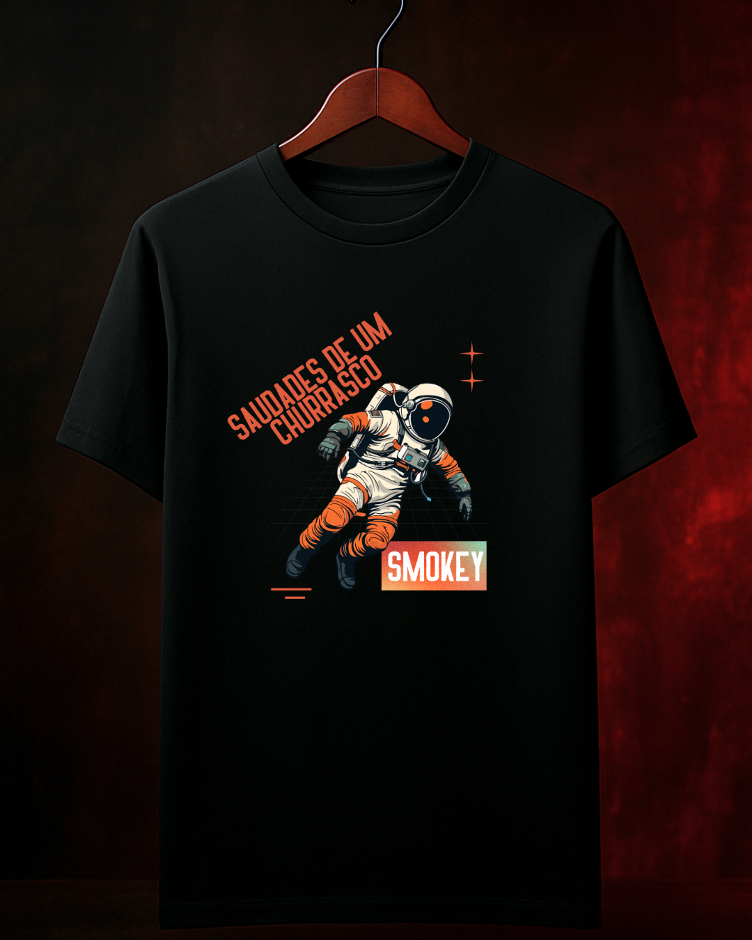 Camiseta SPACE CHURRASCO Masculina Preta Algodão 100% Estampa Churrasco Tamanhos P ao 4G