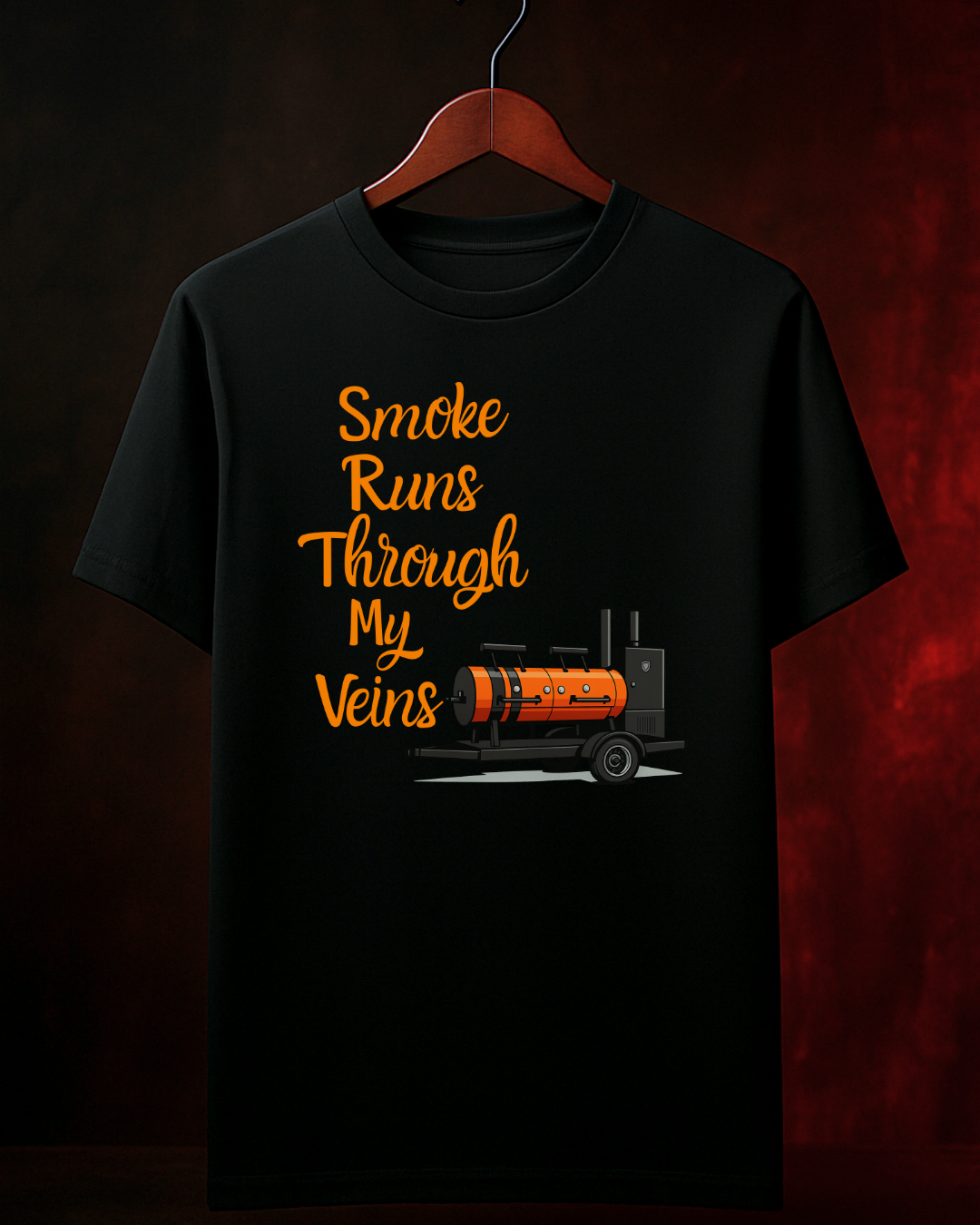 Camiseta SMOKE RUNS ORANGE STYLE Masculina Preta/Branca Algodão 100% Estampa Churrasco. Tamanhos do P ao 4G