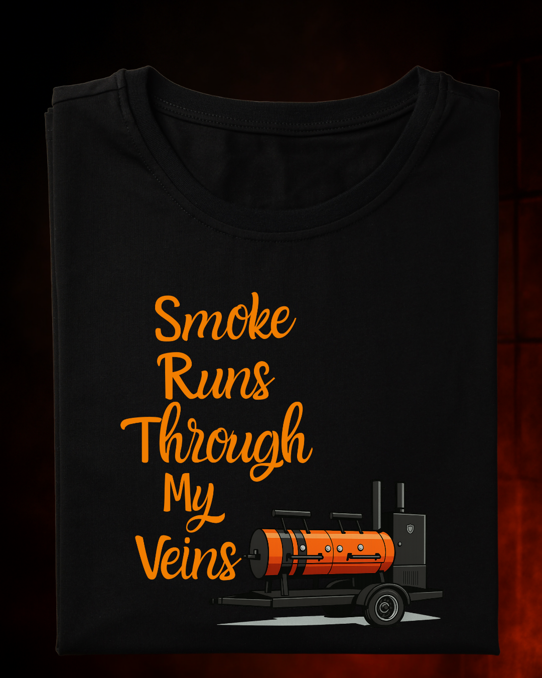 Camiseta SMOKE RUNS ORANGE STYLE Masculina Preta/Branca Algodão 100% Estampa Churrasco. Tamanhos do P ao 4G