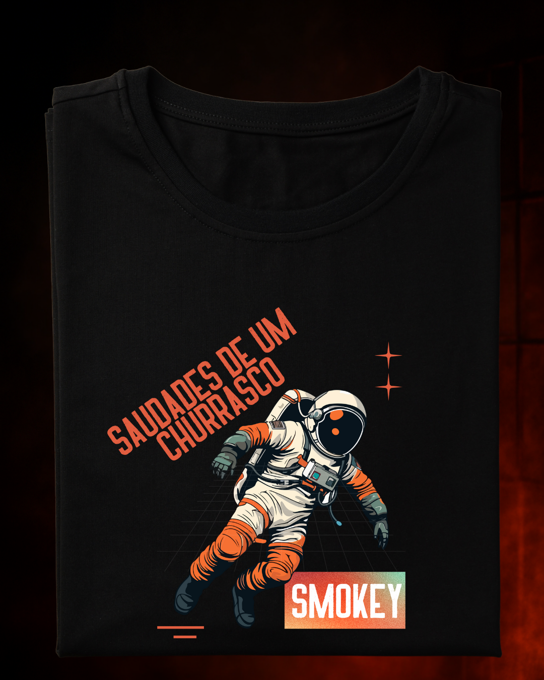 Camiseta SPACE CHURRASCO Masculina Preta Algodão 100% Estampa Churrasco Tamanhos P ao 4G