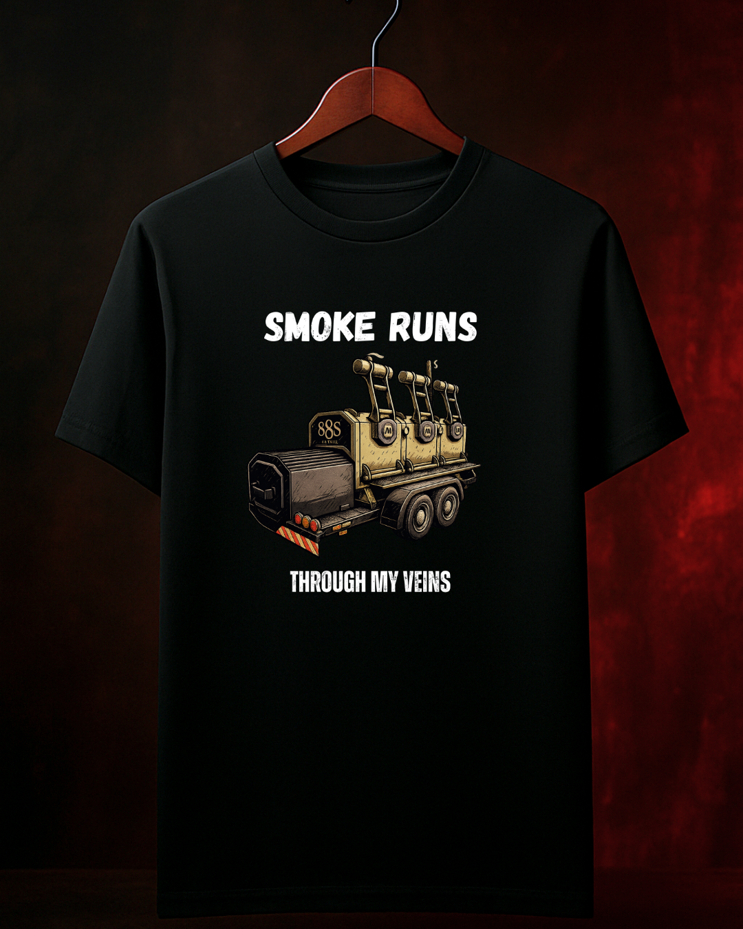 Camiseta SMOKE MY VEINS Masculina Preta Algodão 100% Estampa Churrasco. Tamanhos do P ao 4G