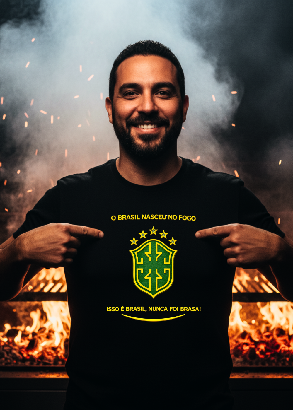 Camiseta “BRASIL NUNCA FOI BRASA” | Preta, Braca, Verde e Azul Marinho | 100% Algodão | PP ao 4G